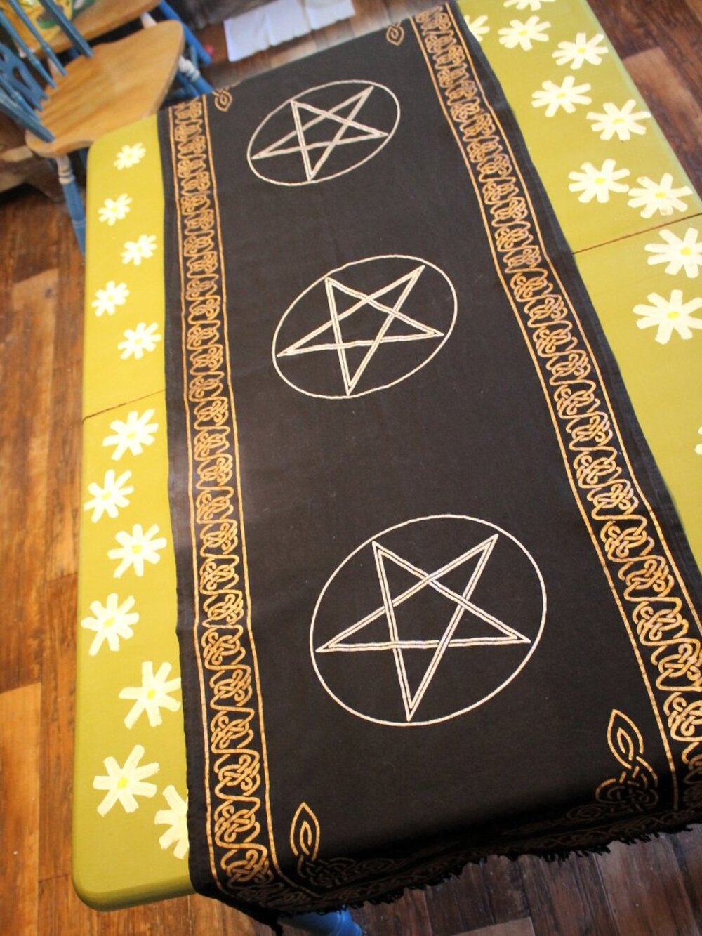 Triple Pentagram Altar Cloth Table Runner Wicca Witchcraft Occult